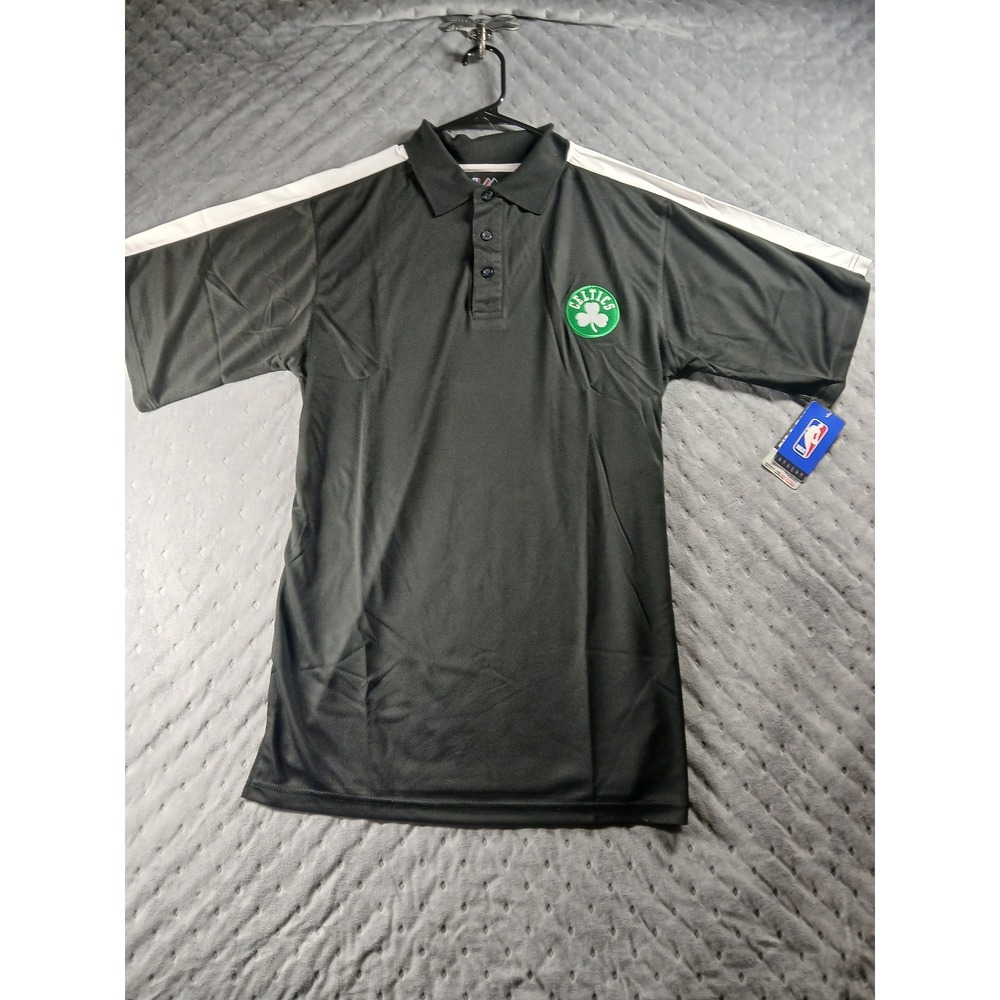 NEW Majestic Boston Celtics Polo Shirt Mens Medium Tall MT Black White NBA NWT